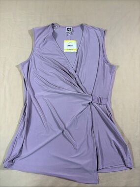 Anne Klein Women's Mauve Sleeveless Drape Front Buckle Wrap Top Medium NWT